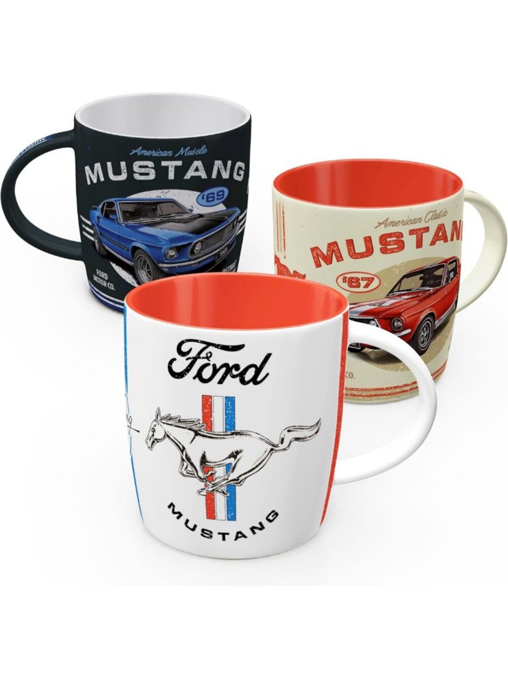Retro Ford Mustang Coffee Mug Set of 3 - Vintage Ceramic Cups, Perfect Gift for